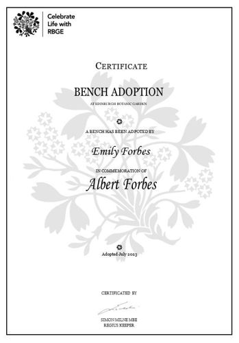 Example of a Bench Adoption Certificate