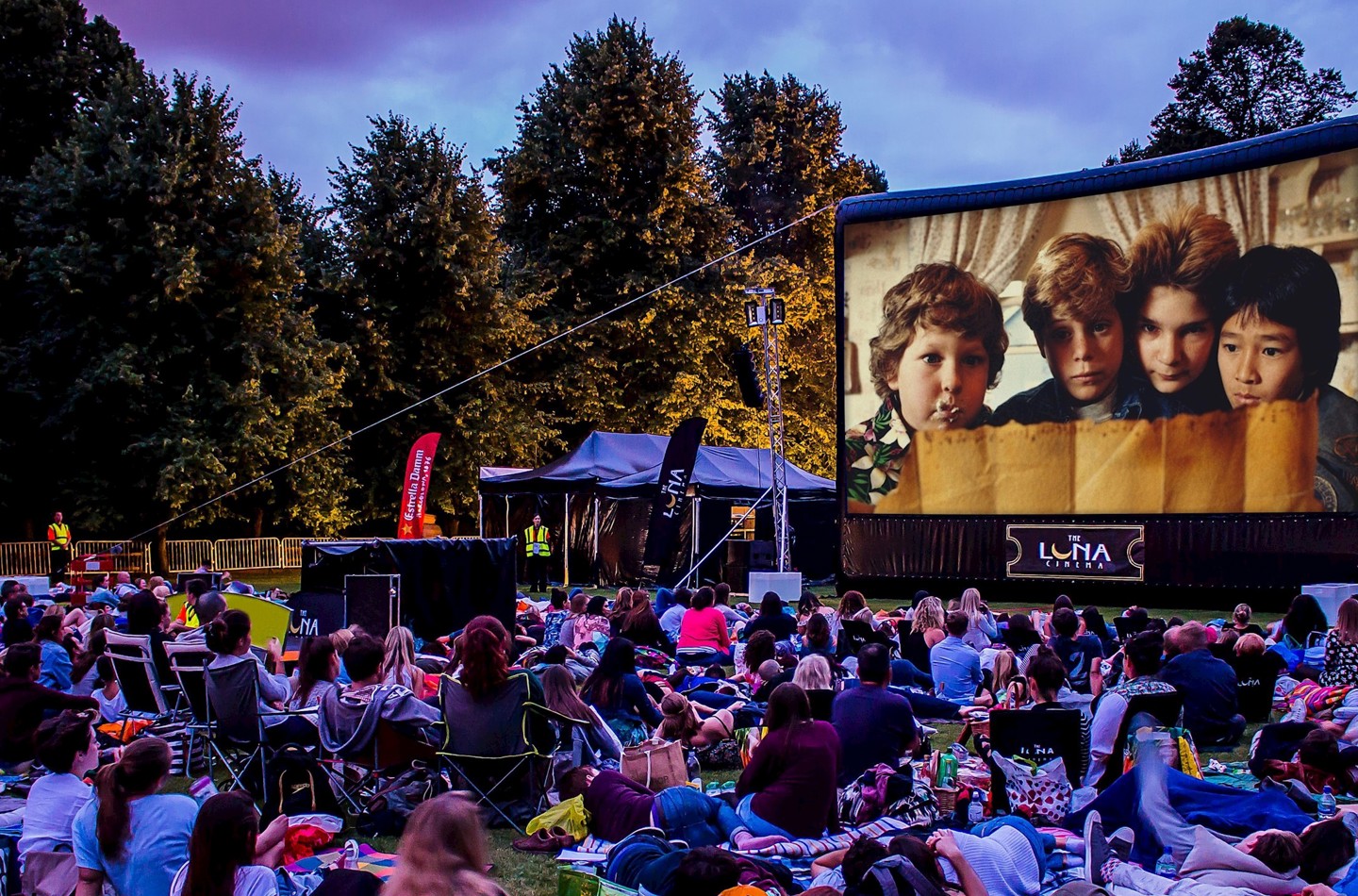 The Goonies movie played on projector in garden