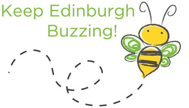 Keep Edinburgh Buzzing. A bee is flying around the text