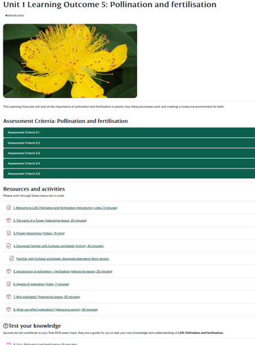 Screenshot showing Assessment Criteria and a list of resources